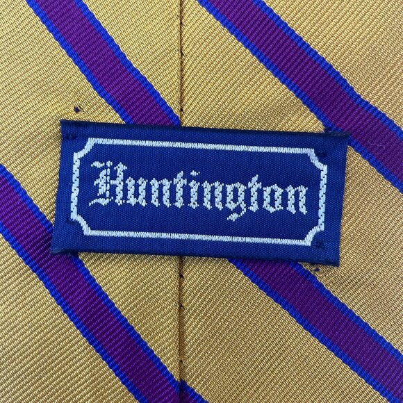 Huntington Mens Yellow & Purple Striped Tie Classic Length Elegant Accessory - Picture 2 of 7